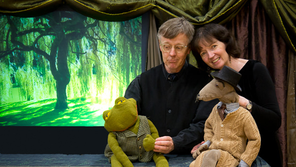 Kathy and John with puppets on Willows set
